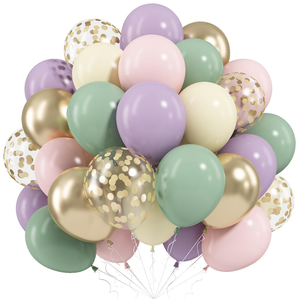 Togvu Dusty Green Purple Pink Balloons - 60 Pack, 12in Confetti Gold for Baby Showers & Weddings