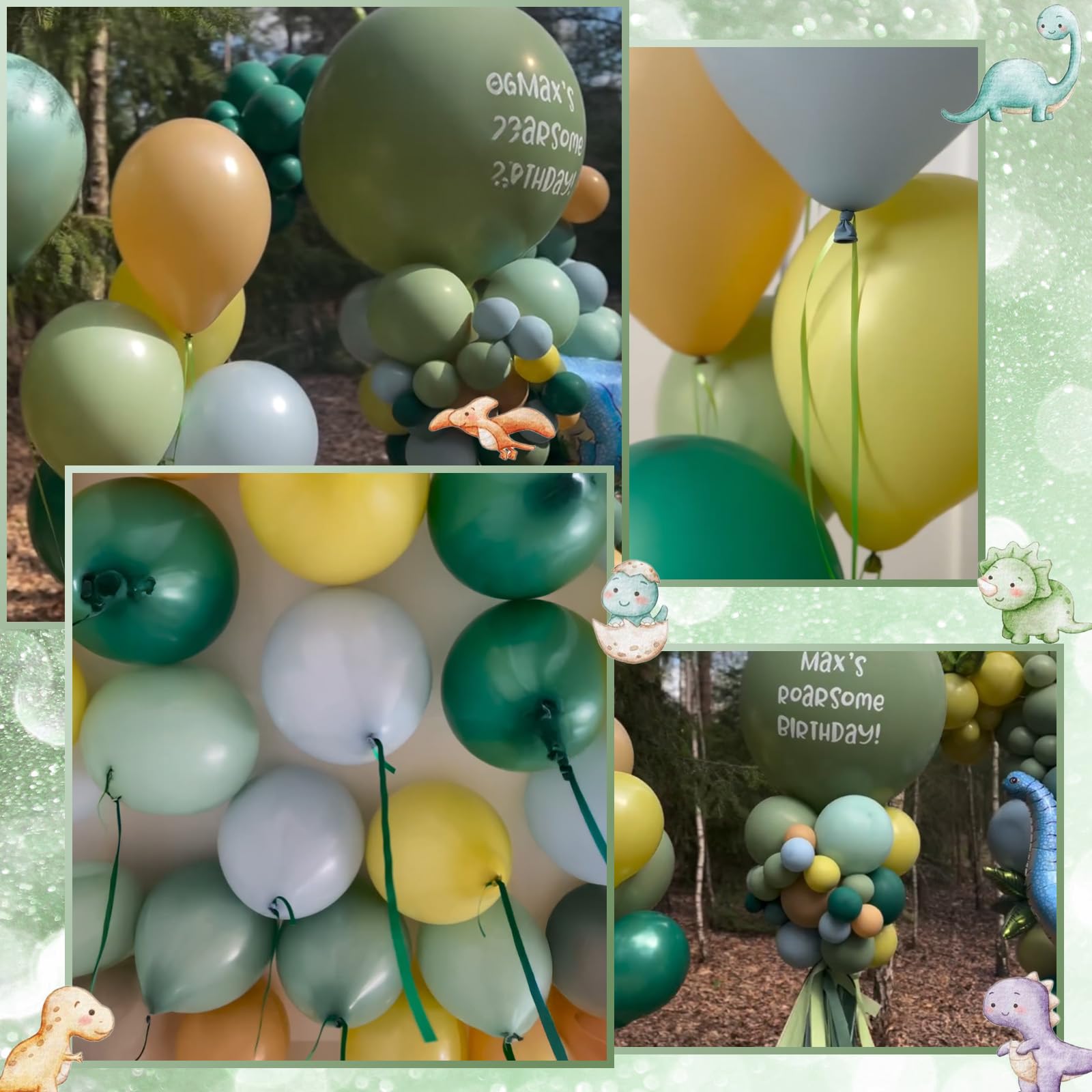 TOGVU Blue Green Brown Balloons 12in – Sage Green & Dusty Blue for Dinosaur Jungle Theme Birthdays & Baby Showers