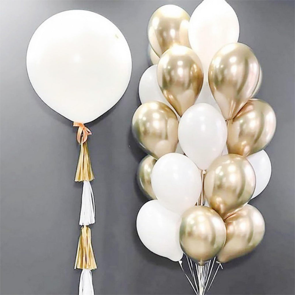 Togvu White & Gold Balloons – 12-Inch Beige Gold Metallic Latex for Boho Birthdays & Weddings