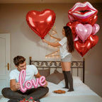 Togvu 32-Inch Red Heart Balloons + 11pc Pink-Red Lip Kiss Foil Set – Valentine Decor
