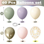 Togvu Dusty Green Purple Pink Balloons - 60 Pack, 12in Confetti Gold for Baby Showers & Weddings