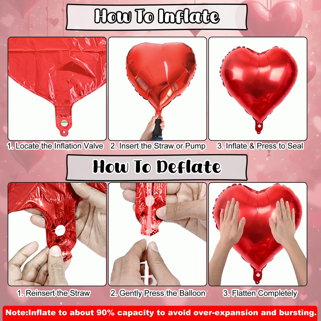 Togvu 32-Inch Red Heart Balloons + 11pc Pink-Red Lip Kiss Foil Set – Valentine Decor