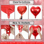 Togvu 32-Inch Red Heart Balloons + 11pc Pink-Red Lip Kiss Foil Set – Valentine Decor