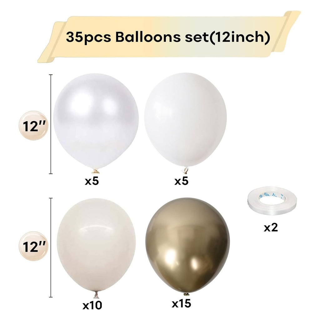 Togvu White & Gold Balloons – 12-Inch Beige Gold Metallic Latex for Boho Birthdays & Weddings