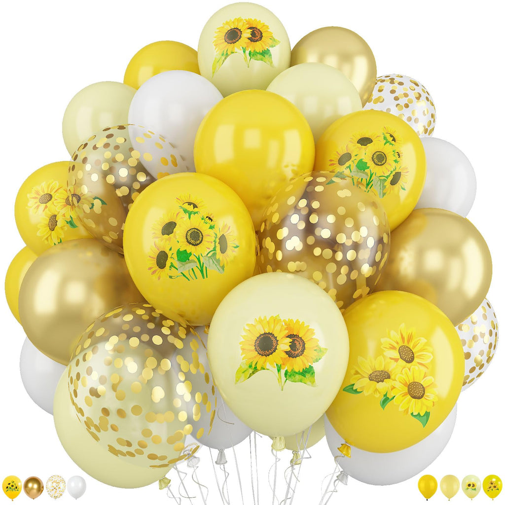 Togvu Sunflower Yellow Gold Balloons – 12in Bee Theme with Metallic Confetti