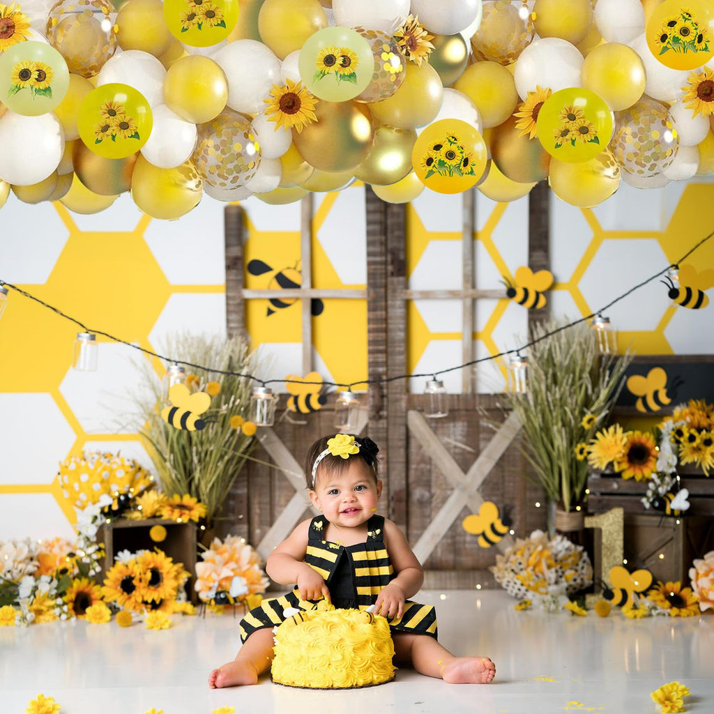 Togvu Sunflower Yellow Gold Balloons – 12in Bee Theme with Metallic Confetti