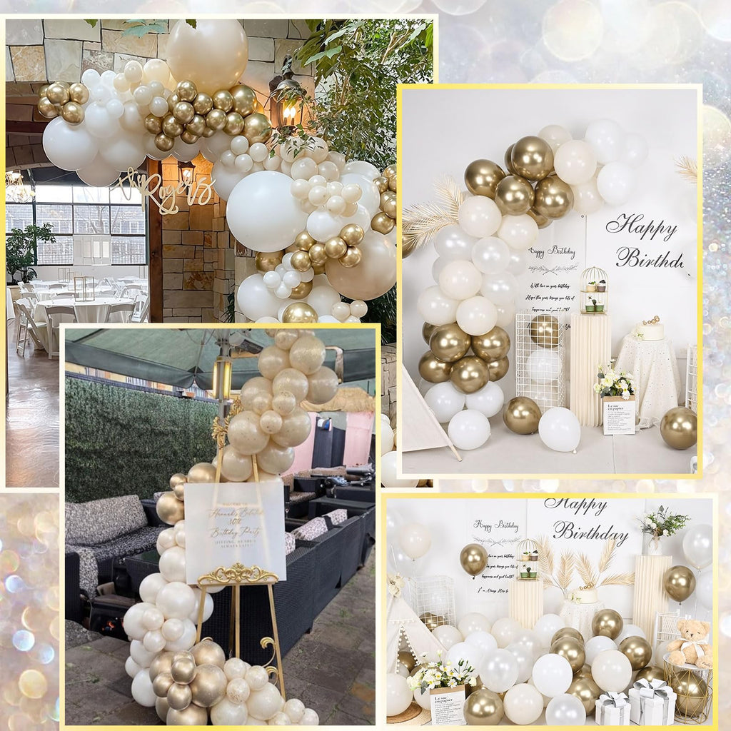 Togvu White & Gold Balloons – 12-Inch Beige Gold Metallic Latex for Boho Birthdays & Weddings