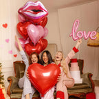 Togvu 32-Inch Red Heart Balloons + 11pc Pink-Red Lip Kiss Foil Set – Valentine Decor