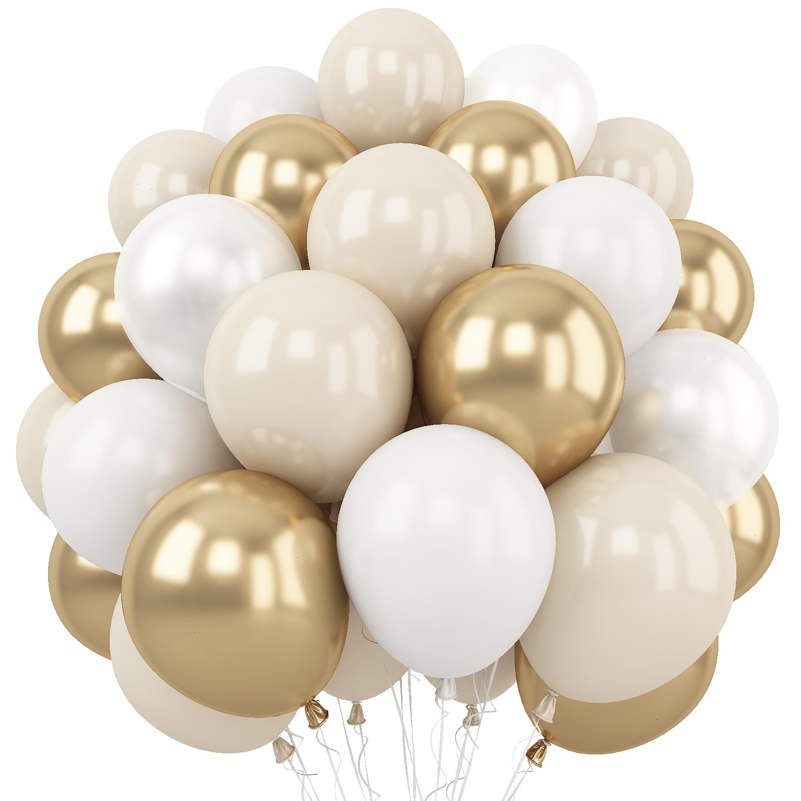 Togvu White & Gold Balloons – 12-Inch Beige Gold Metallic Latex for Boho Birthdays & Weddings