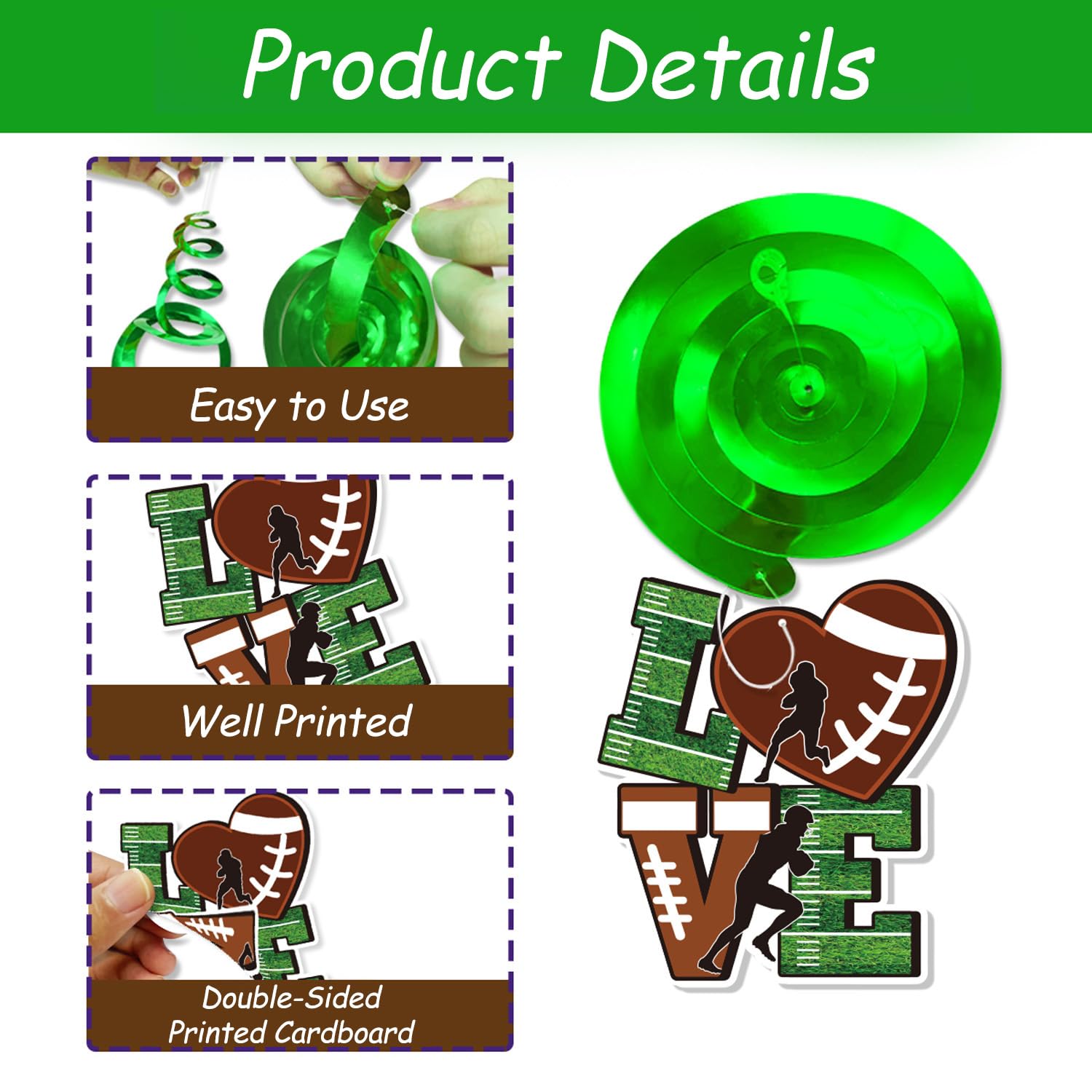 Tomario 53PCS Football Party Decorations Kit — Go Team Banner & Swirl Set