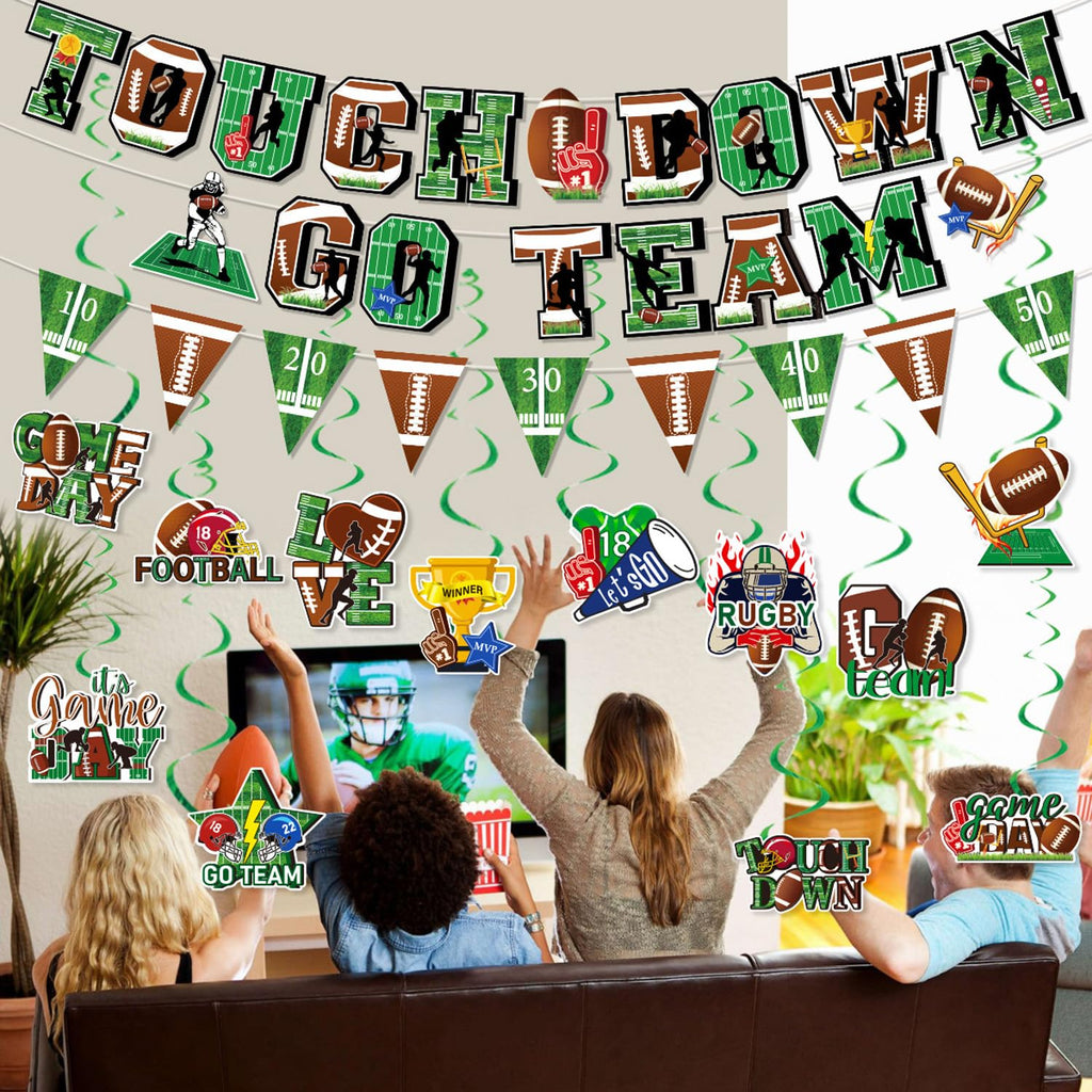 Tomario 53PCS Football Party Decorations Kit — Go Team Banner & Swirl Set