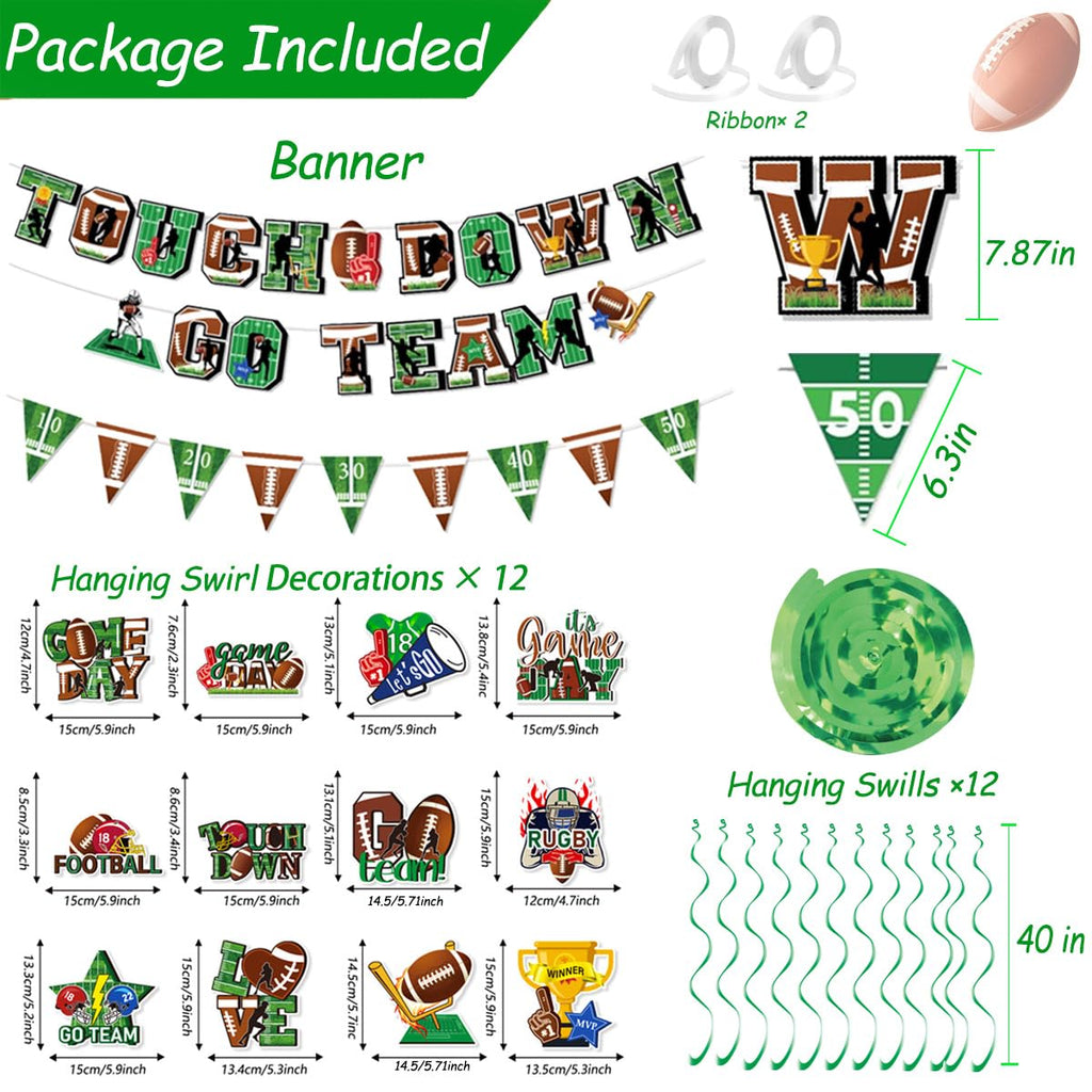 Tomario 53PCS Football Party Decorations Kit — Go Team Banner & Swirl Set
