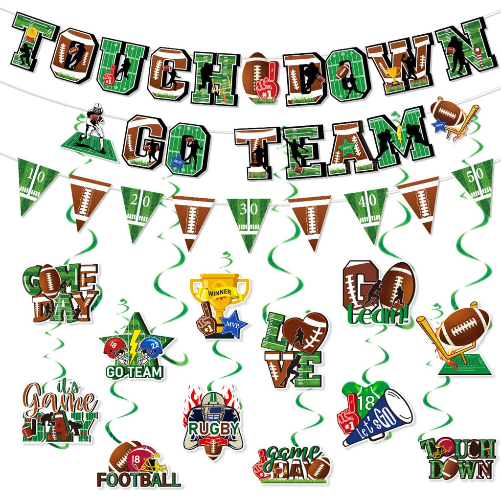 Tomario 53PCS Football Party Decorations Kit — Go Team Banner & Swirl Set