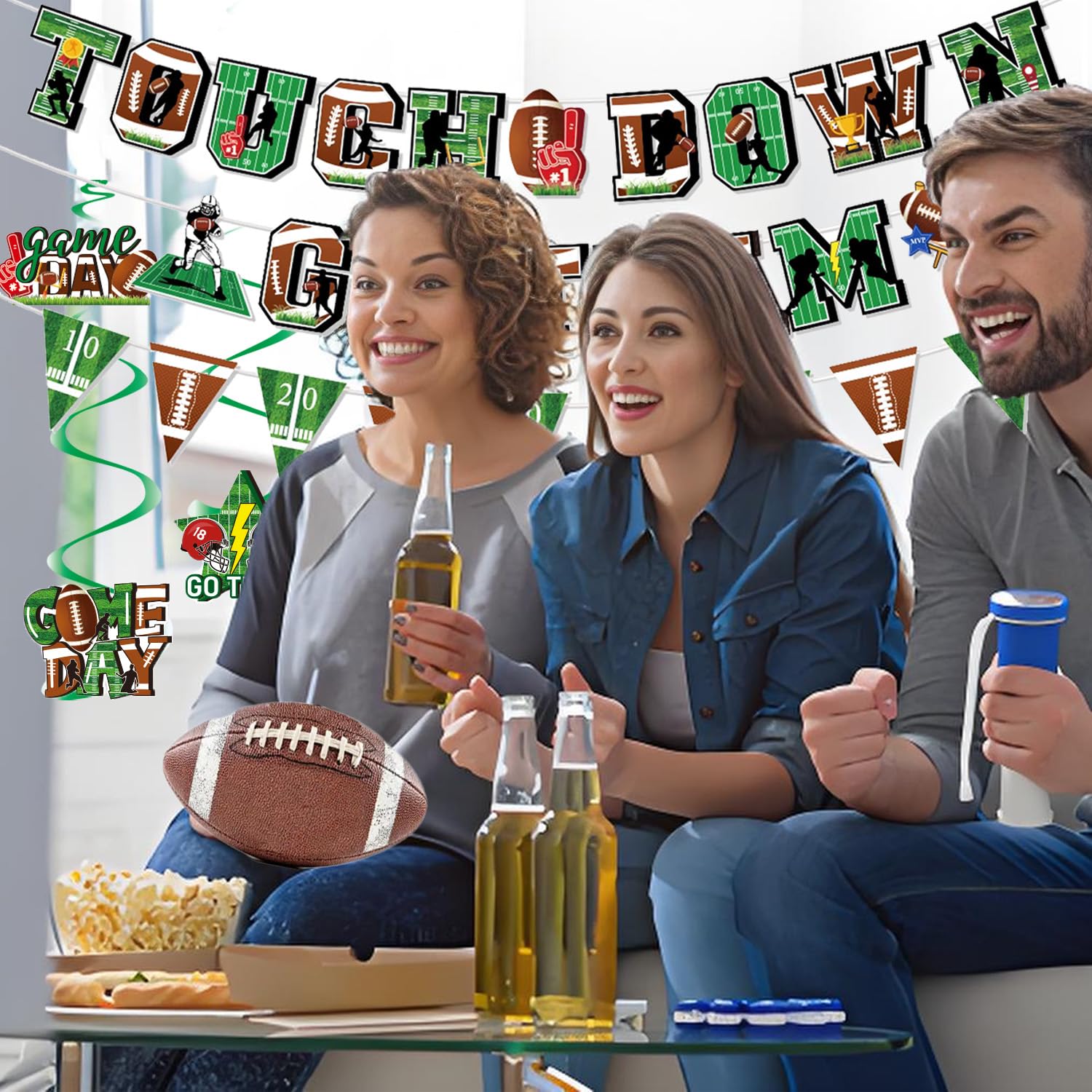 Tomario 53PCS Football Party Decorations Kit — Go Team Banner & Swirl Set
