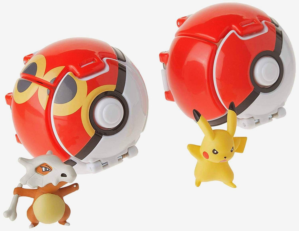 Tomy Pokemon Throw 'N' Pop Duel Pikachu Pokeball & Cubone Repeat Ball Figures