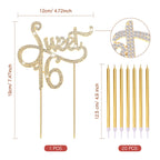 Tondiamo Sweet 16 Birthday Decorations – Rhinestone Cake Topper & 20 Gold & White Candles