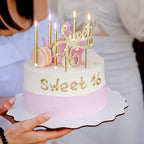 Tondiamo Sweet 16 Birthday Decorations – Rhinestone Cake Topper & 20 Gold & White Candles
