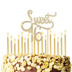 Tondiamo Sweet 16 Birthday Decorations – Rhinestone Cake Topper & 20 Gold & White Candles