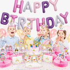 TONIFUL Happy Birthday Balloons Banner — 16-Inch Foil Letter Balloons with Straw & Ribbon (Pink Purple)