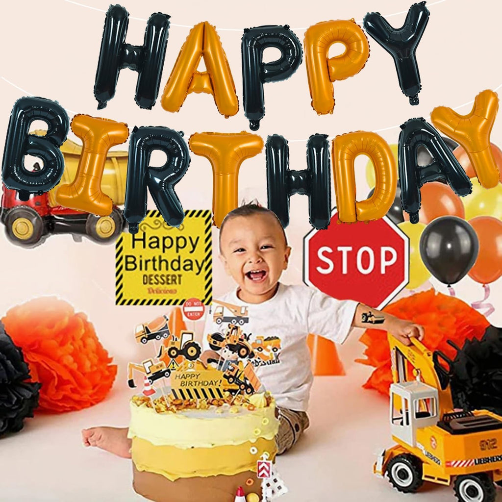 TONIFUL 16-Inch Black & Orange Happy Birthday Foil Letter Balloons Banner – Auto-Seal Mylar Letters for Parties