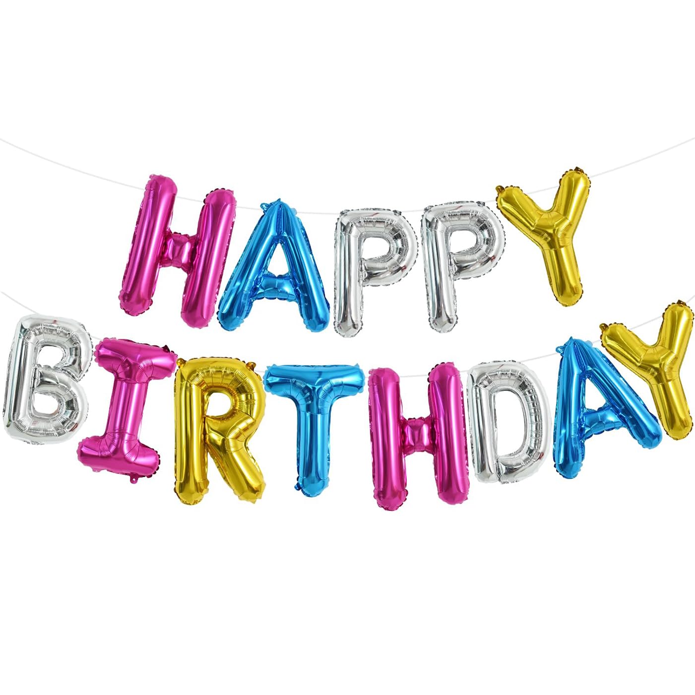 TONIFUL 16-Inch 4-Color Mylar Foil Happy Birthday Banner Letters – 15pc Party Decor