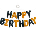 TONIFUL 16-Inch Black & Orange Happy Birthday Foil Letter Balloons Banner – Auto-Seal Mylar Letters for Parties