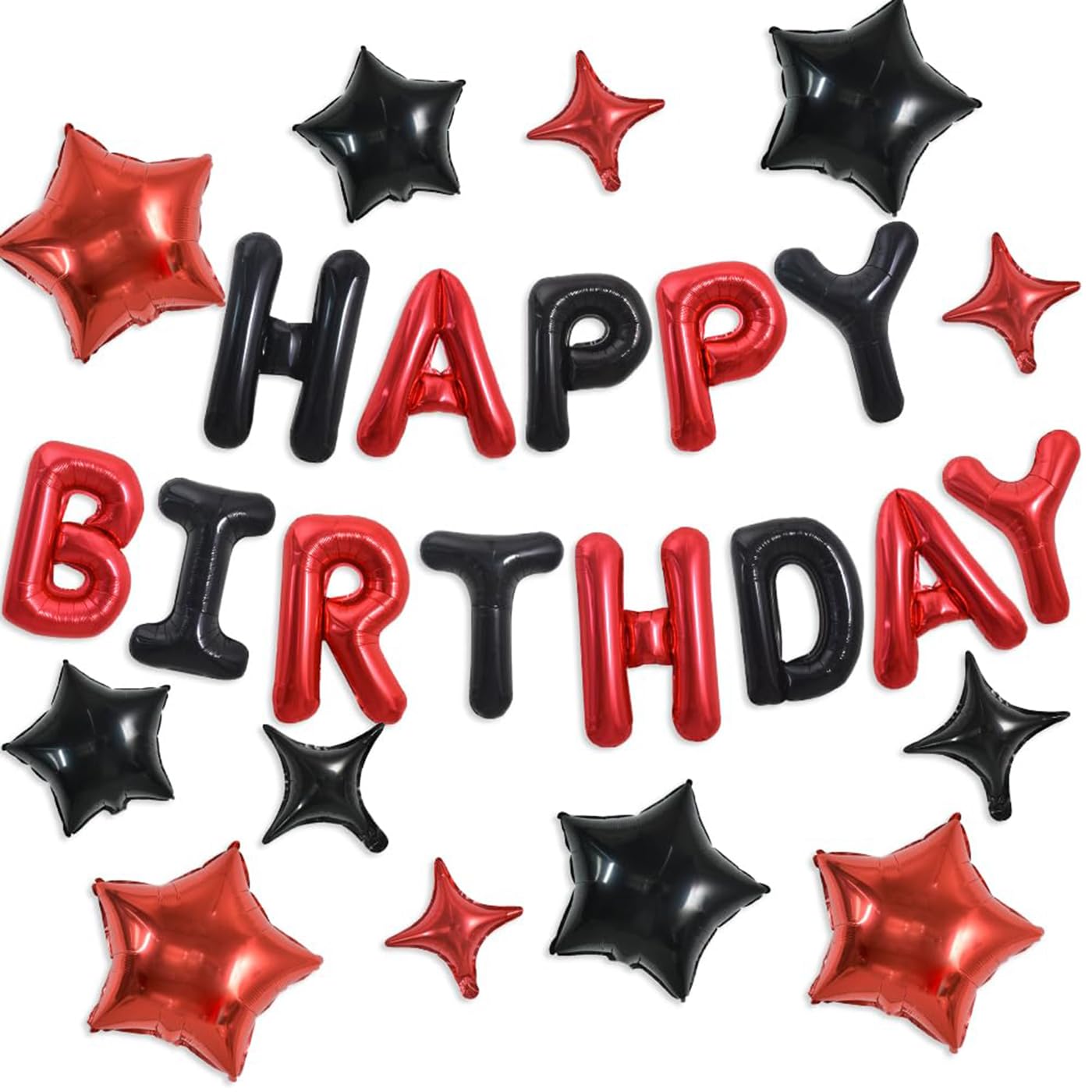 TONIFUL 35PCS 16-Inch Black & Red Happy Birthday Balloon Banner with Star Balloons