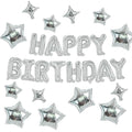 TONIFUL 35PCS Silver Happy Birthday Decorations — 16-Inch Banner + Star Balloons