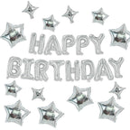 TONIFUL 35PCS Silver Happy Birthday Decorations — 16-Inch Banner + Star Balloons