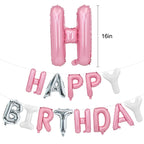TONIFUL Happy Birthday Balloons Banner - 16-Inch Mylar Foil Letters, Reusable Birthday Party Decor (Pink/Silver/White)