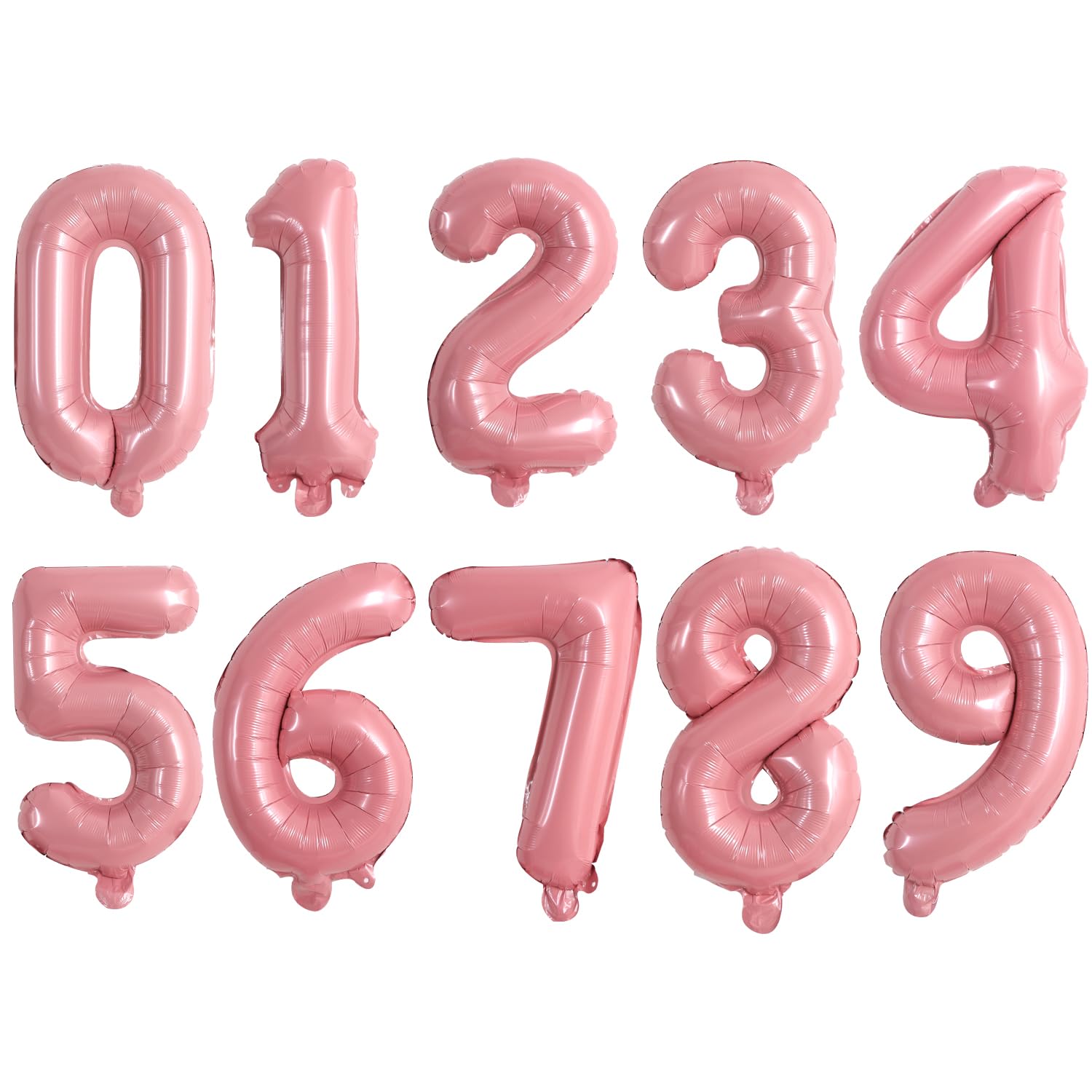 TONIFUL 16-Inch Light Pink Number Balloons (0-9) – 10 Pcs Foil Party Decor