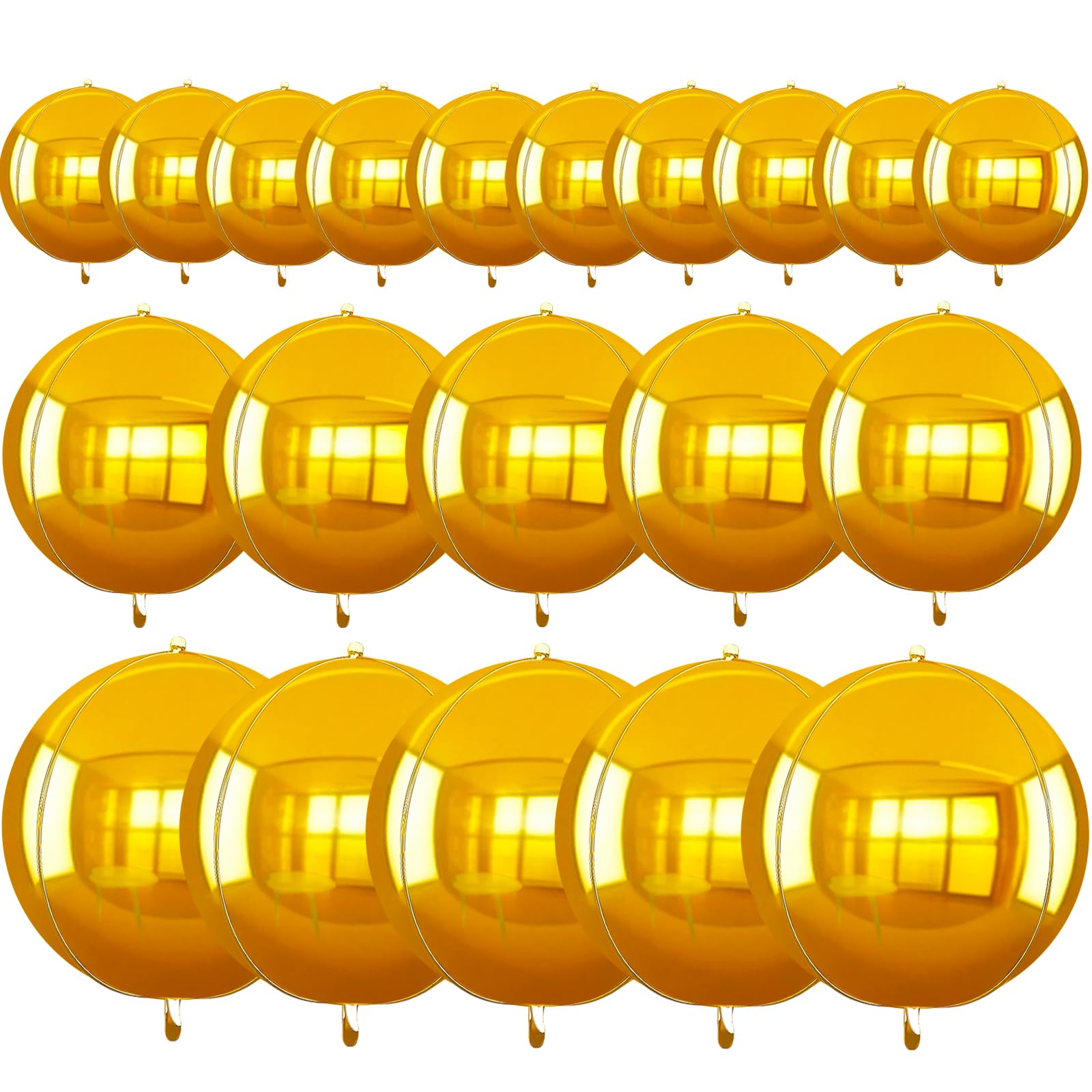 TONIFUL 16Pcs Gold 4D Giant Round Foil Balloons – 22/18/15/10in Mix Sizes