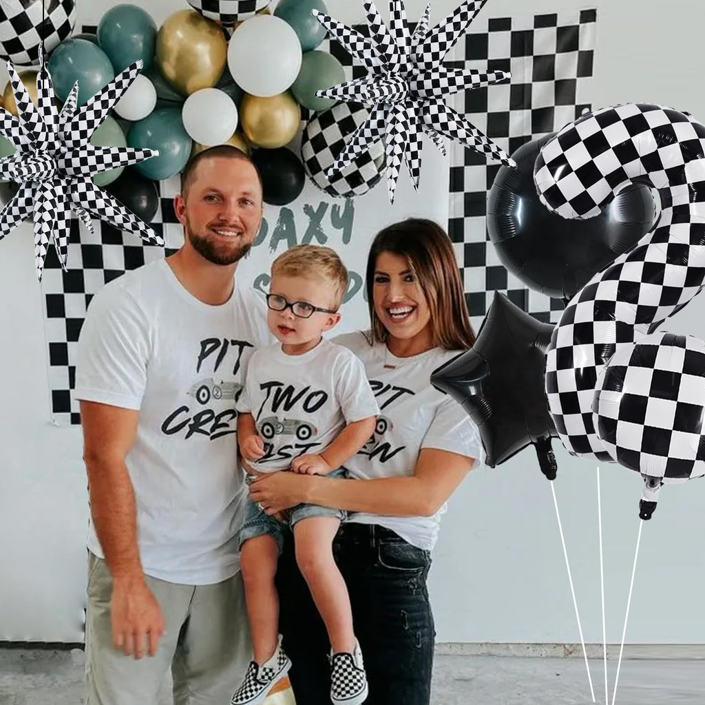 TONIFUL 40-Inch Checkered Number 2 Balloons Set – Race Car Theme Decor