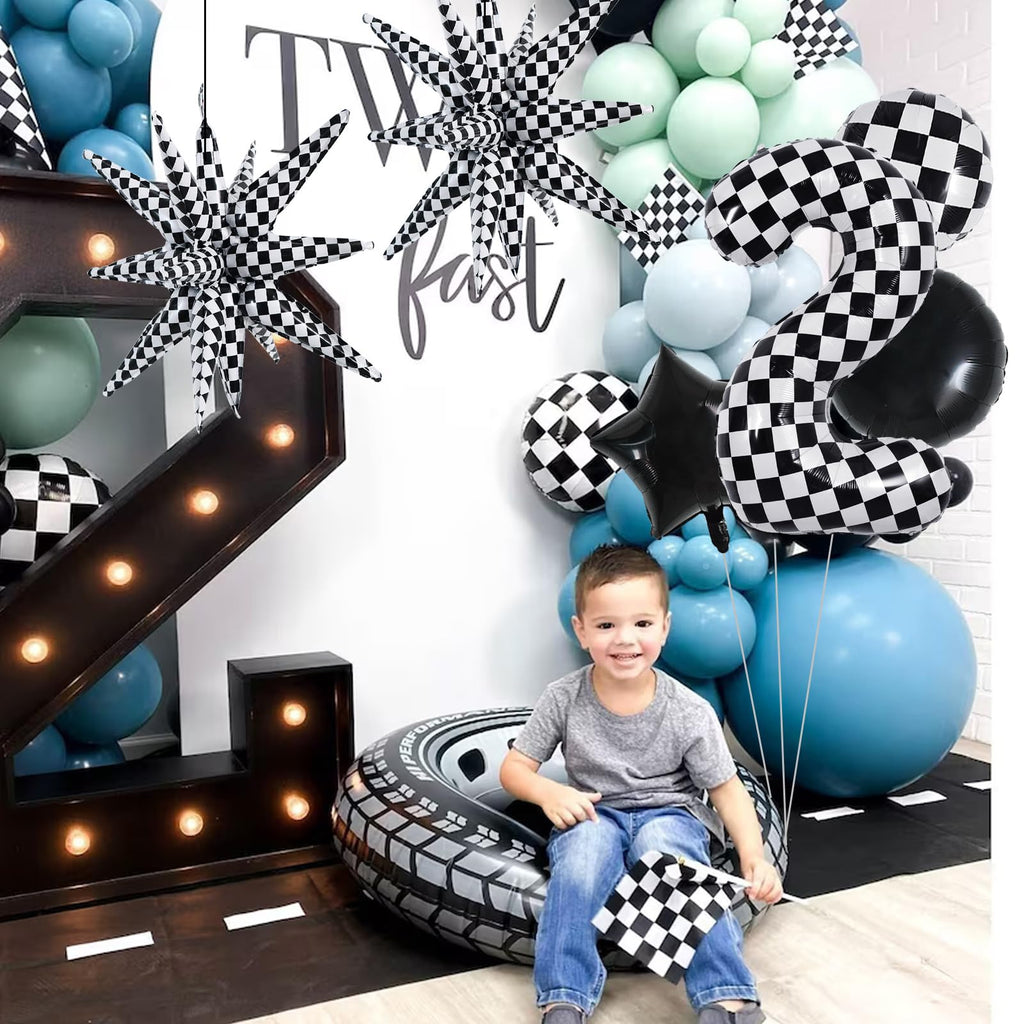 TONIFUL 40-Inch Checkered Number 2 Balloons Set – Race Car Theme Decor