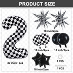 TONIFUL 40-Inch Checkered Number 2 Balloons Set – Race Car Theme Decor