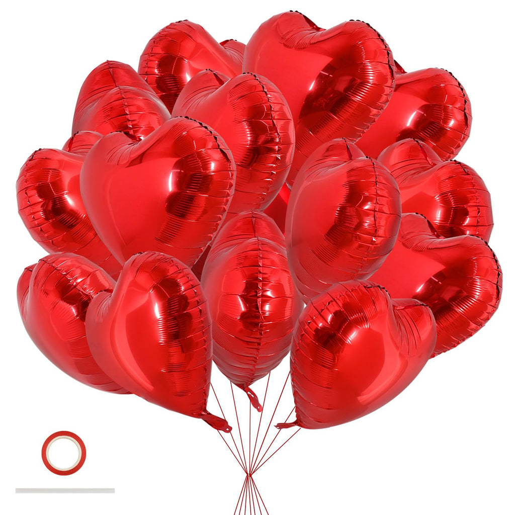 TONIFUL 30Pcs 18in Red Heart Balloons - Valentine's Day Foil Heart Decor for Romantic Weddings & Parties