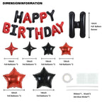 TONIFUL 35PCS 16-Inch Black & Red Happy Birthday Balloon Banner with Star Balloons