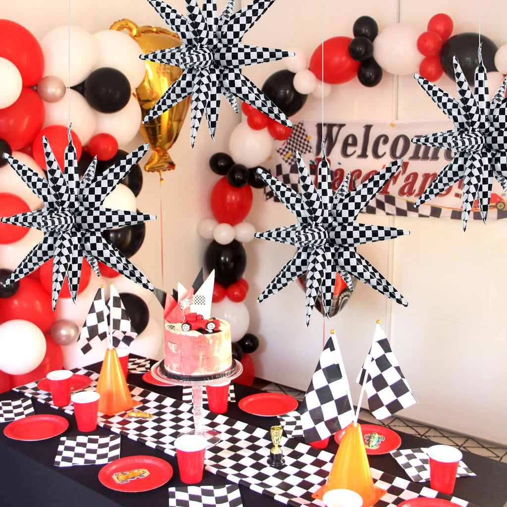 TONIFUL 22-Inch 4D Explosion Star Mylar Balloons – 4 Pack for Racing Theme Party Decor