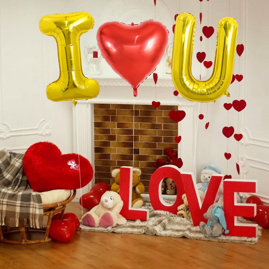 TONIFUL 40-Inch I Love You Foil Letter Balloons – 3-Piece Gold Heart Display