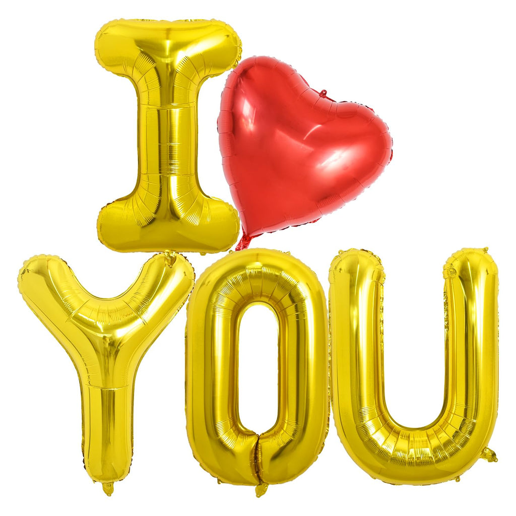 TONIFUL 40 Inch I Love You Balloons – Gold Foil Letter Heart Decor for Valentine’s Day