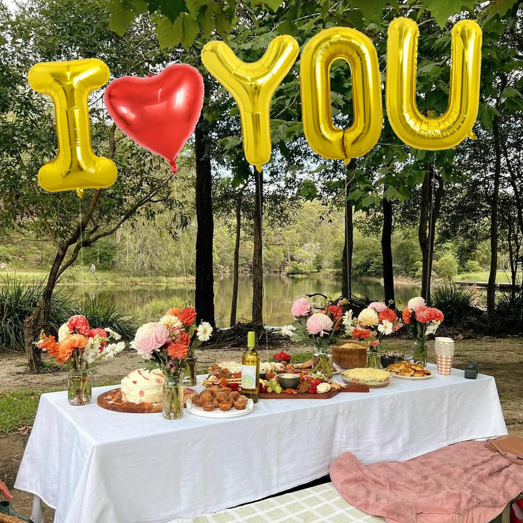 TONIFUL 40 Inch I Love You Balloons – Gold Foil Letter Heart Decor for Valentine’s Day