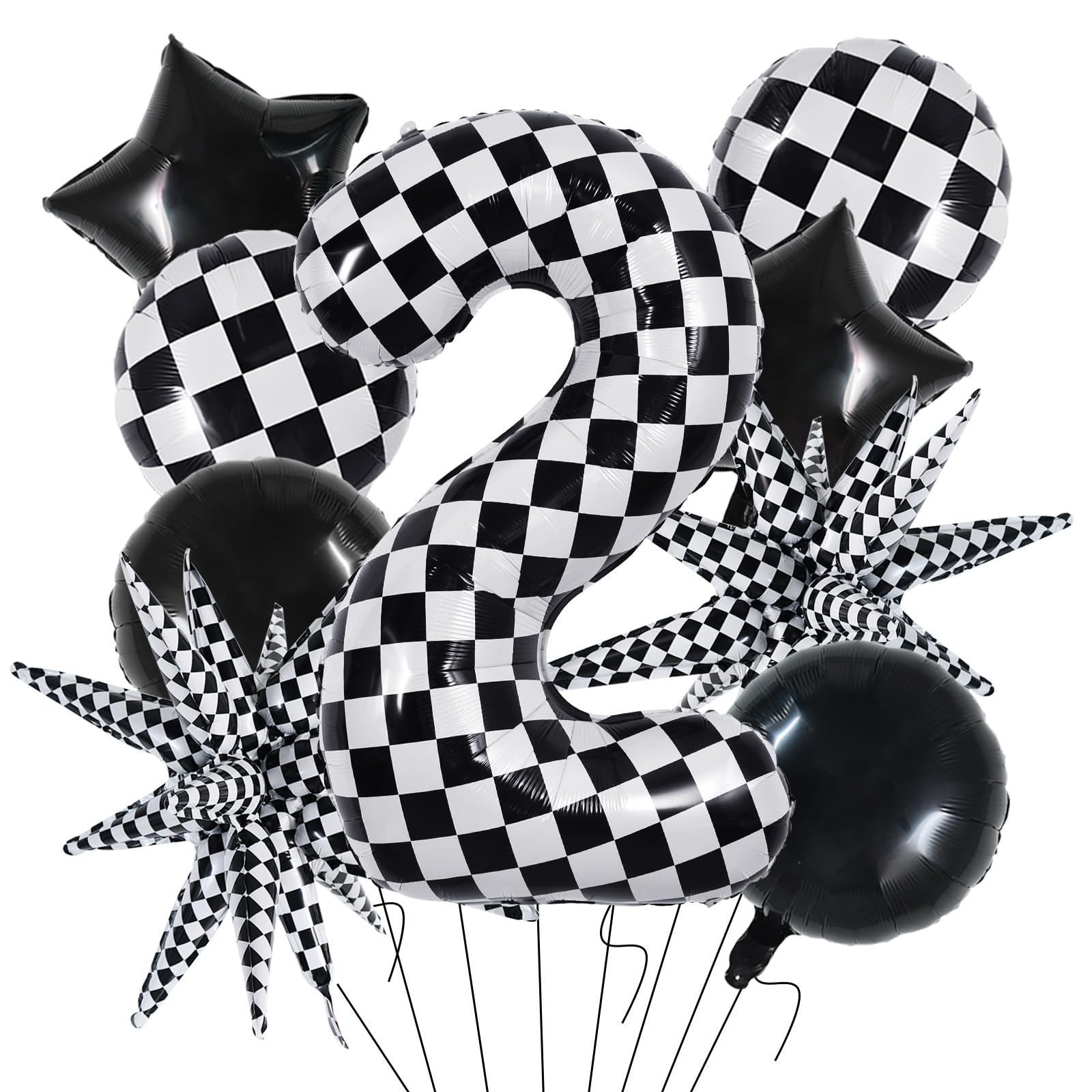 TONIFUL 40-Inch Checkered Number 2 Balloons Set – Race Car Theme Decor