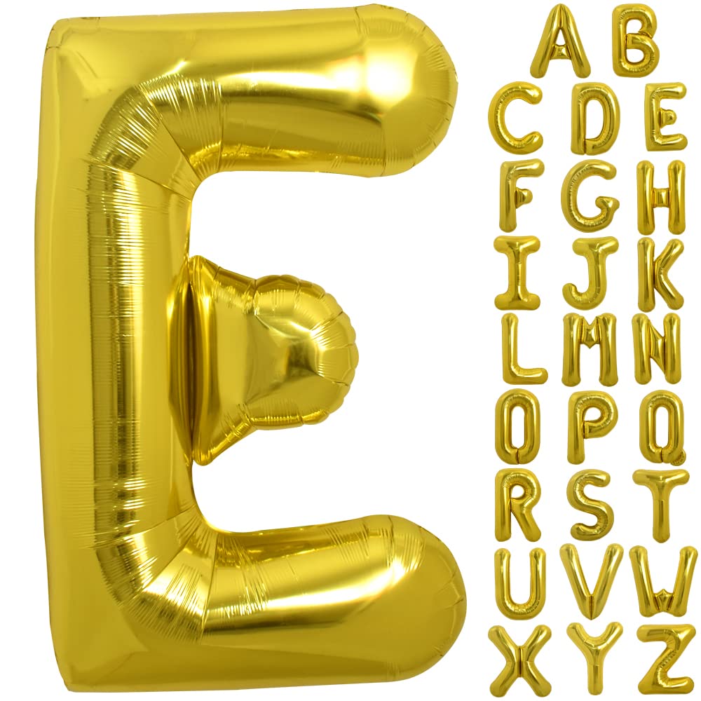 TONIFUL 40-Inch Gold Letter E Balloon – Large Foil Mylar Balloons for Parties