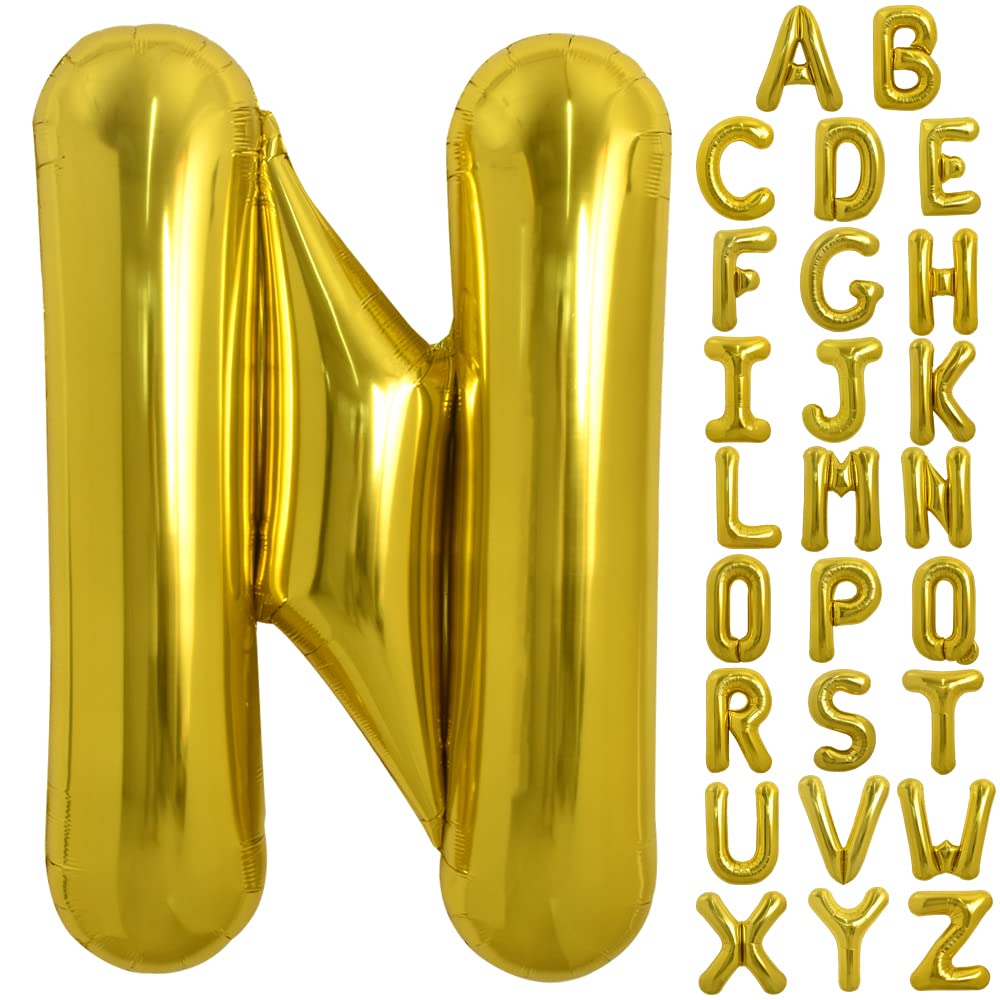 TONIFUL 40 Inch Gold Letter N Balloon – Large Foil Mylar Balloons for Parties