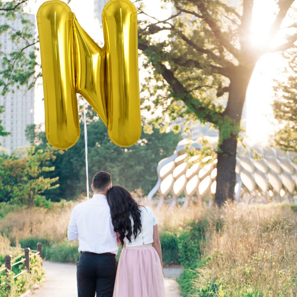TONIFUL 40 Inch Gold Letter N Balloon – Large Foil Mylar Balloons for Parties