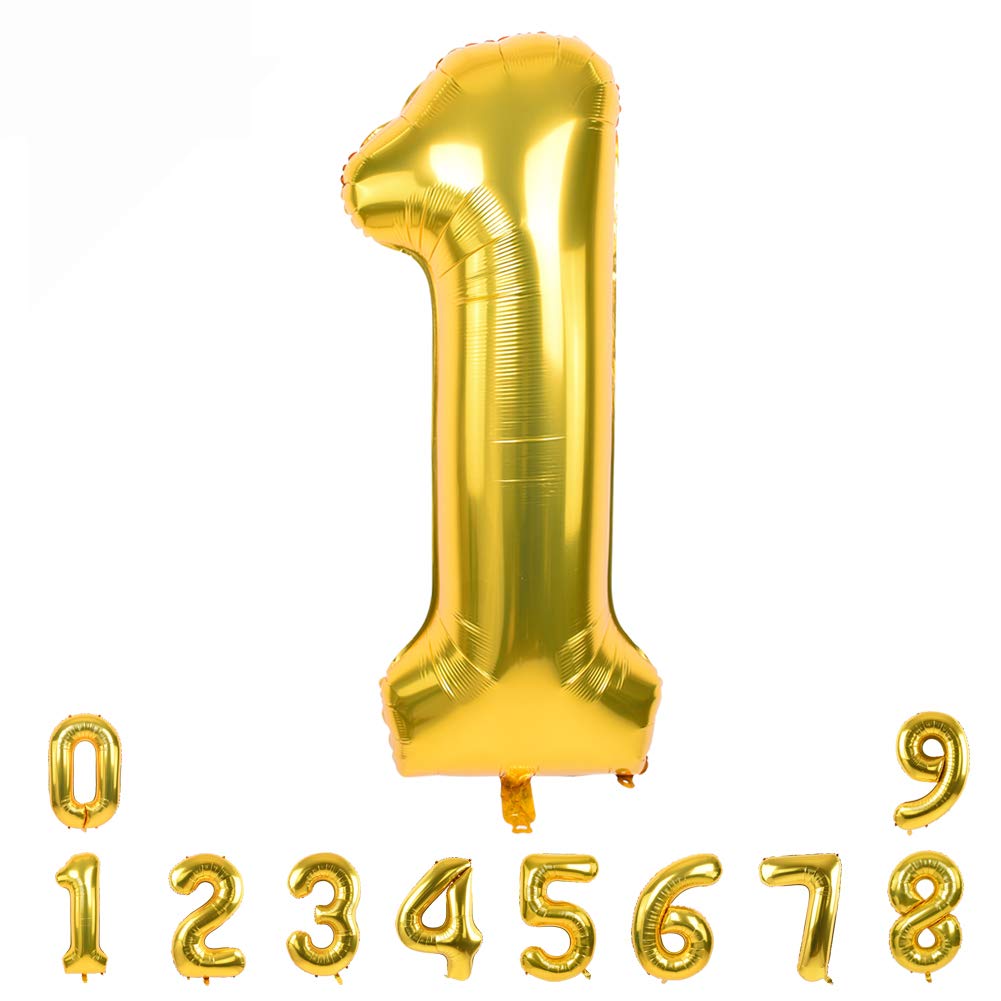 TONIFUL 40-Inch Gold Number Balloons 0-9 – Large Foil Mylar Numbers for Graduation, New Year, Birthday