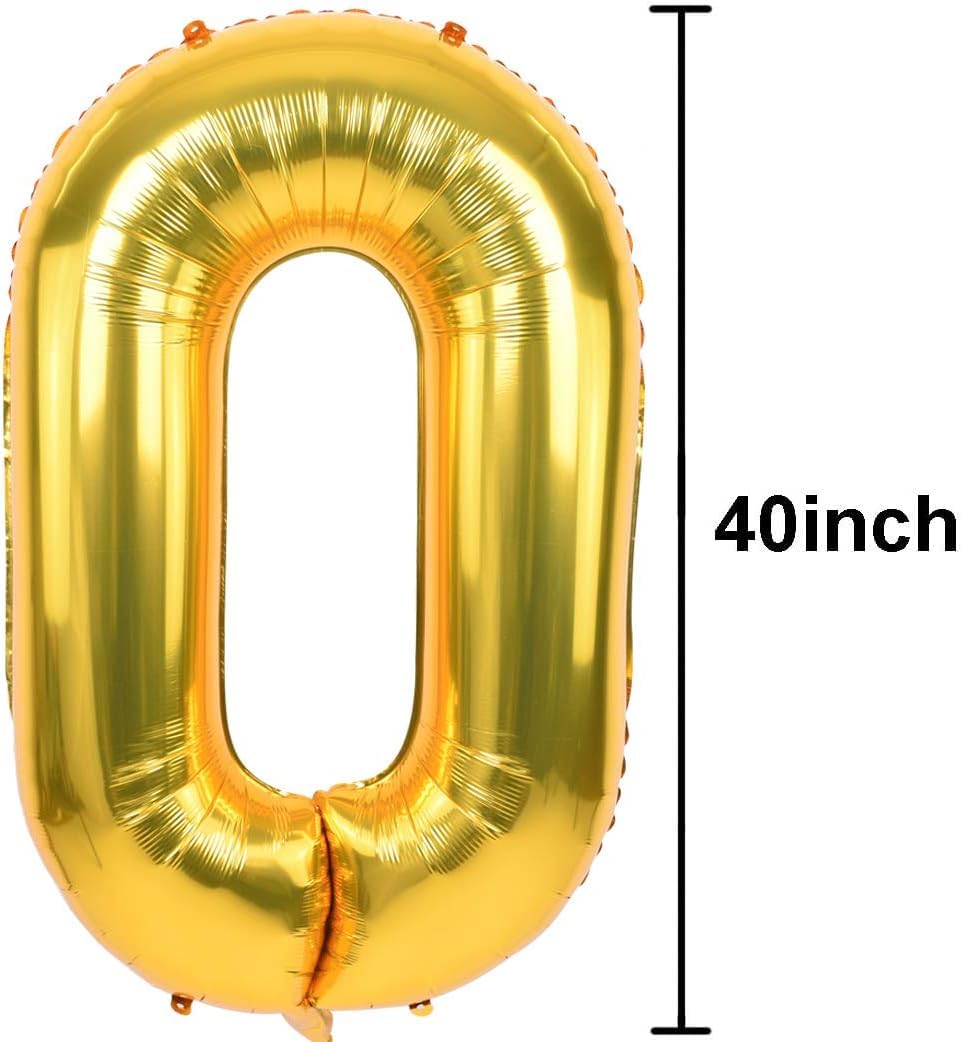 TONIFUL 40-Inch Gold Number Balloons (0-9) | Foil Mylar Digits for Graduation, New Year & Birthday
