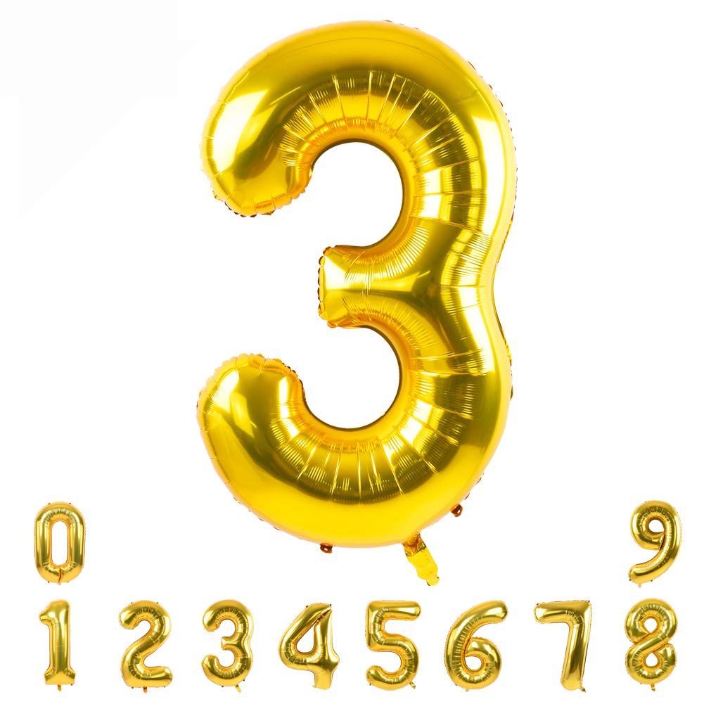 TONIFUL 40-Inch Gold Number Balloons (0-9) | Foil Mylar Digits for Graduation, New Year & Birthday