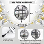 TONIFUL 8Pcs 22inch Large 4D Silver Disco Foil Balloons – Party Decor