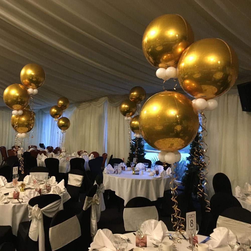 TONIFUL 16Pcs Gold 4D Giant Round Foil Balloons – 22/18/15/10in Mix Sizes